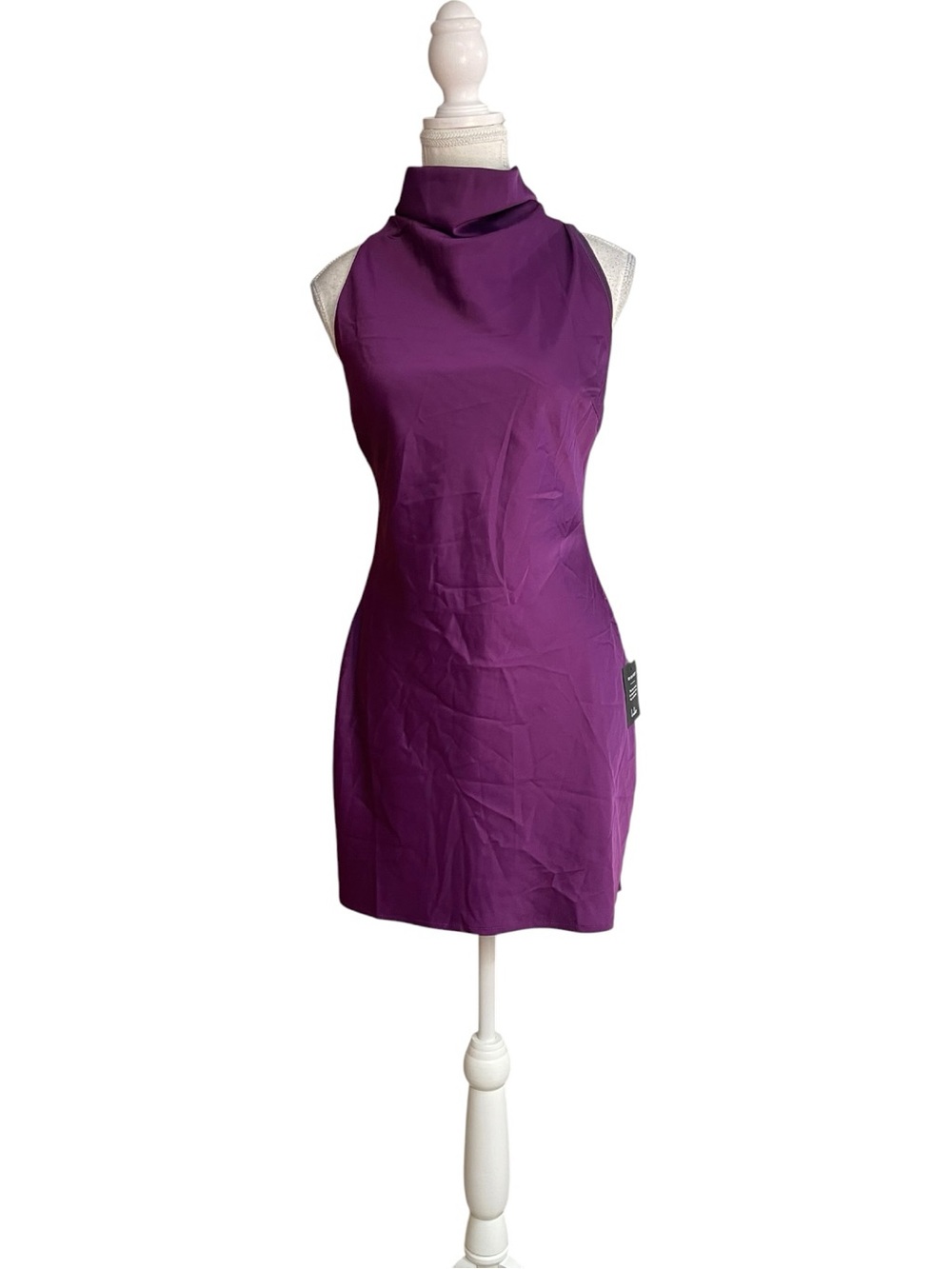 Lulus Gorgeous Endeavor Satin Mock Neck Halter Satin Mini Slip Dress Purple